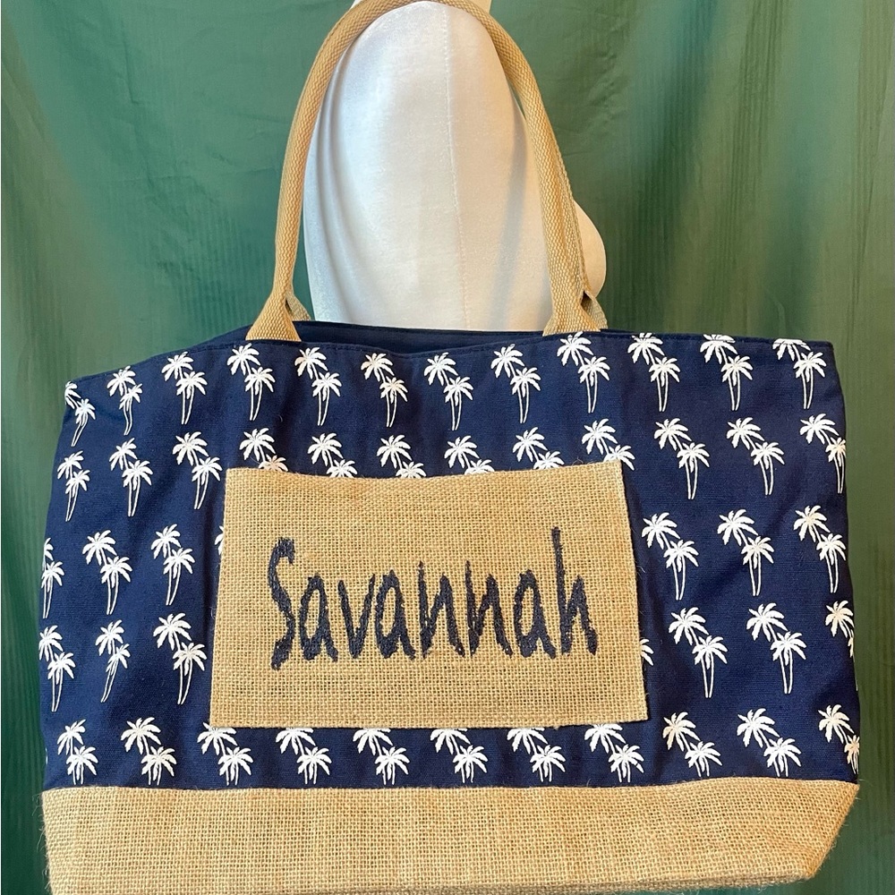 Large Canvas and burlap Savannah souvenir tote
